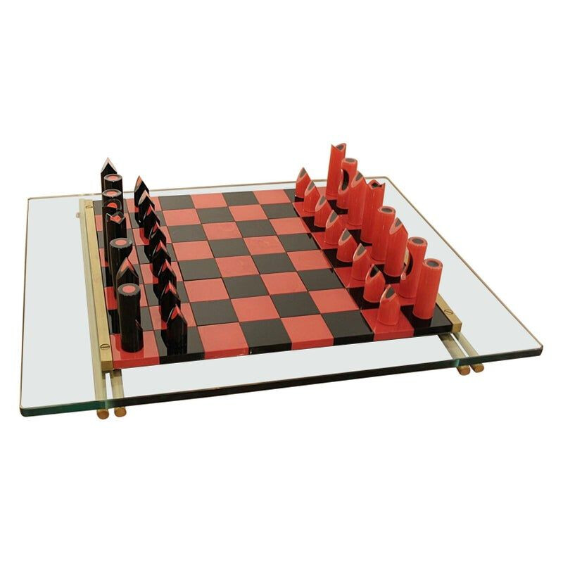 Vintage Glass Chess Game Murano by Mario Ticco for VeArt, Italy, 1983