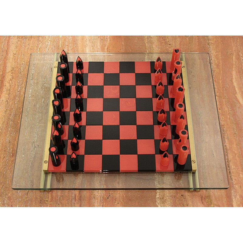 Vintage Glass Chess Game Murano by Mario Ticco for VeArt, Italy, 1983