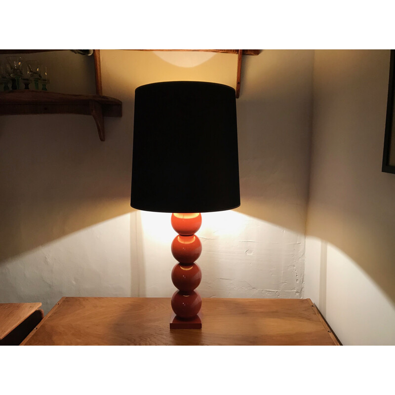 Lámpara de mesa vintage de madera lacada para La Fibule, 1990