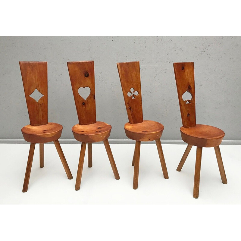 Lot de 4 chaises vintage en bois