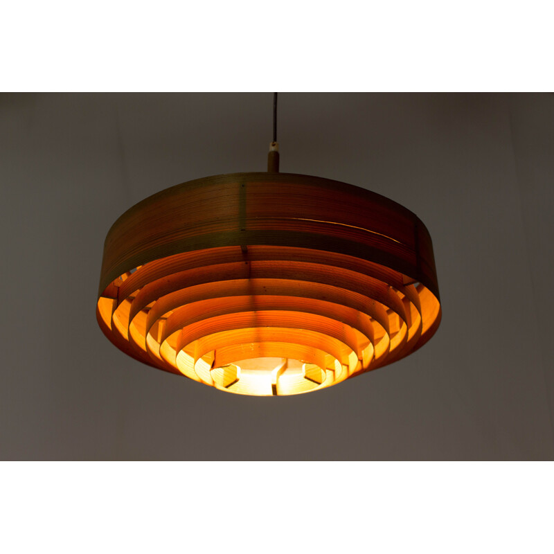 Vintage Hans-Agne Jakobsson Wooden Pendant Lamp for AB Ellysett Markaryd, Sweden 1960s