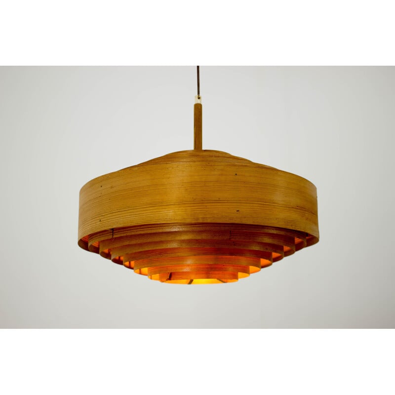 Vintage Hans-Agne Jakobsson Wooden Pendant Lamp for AB Ellysett Markaryd, Sweden 1960s