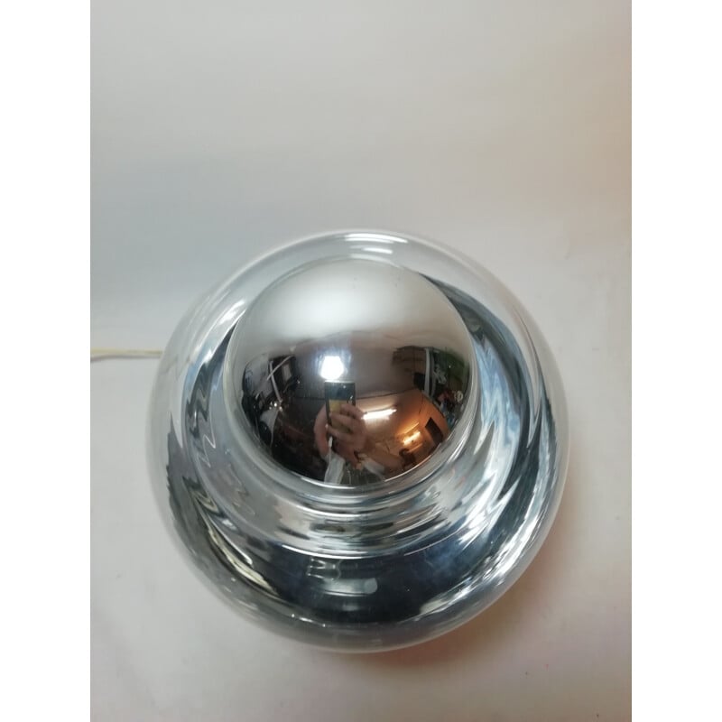 Lámpara de sobremesa vintage "Space Age" de cristal fino y base de metal cromado