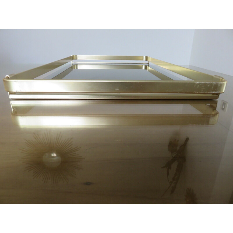 Vintage tray Roche Bobois golden aluminium and smoked glass 1970