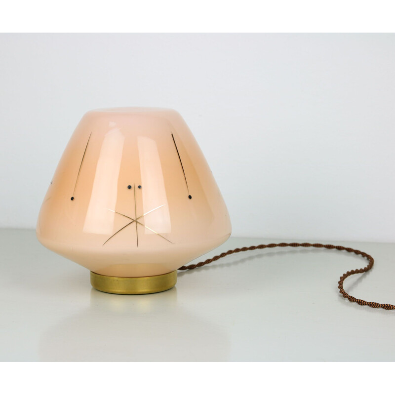 Midcentury glass & brass table lamp