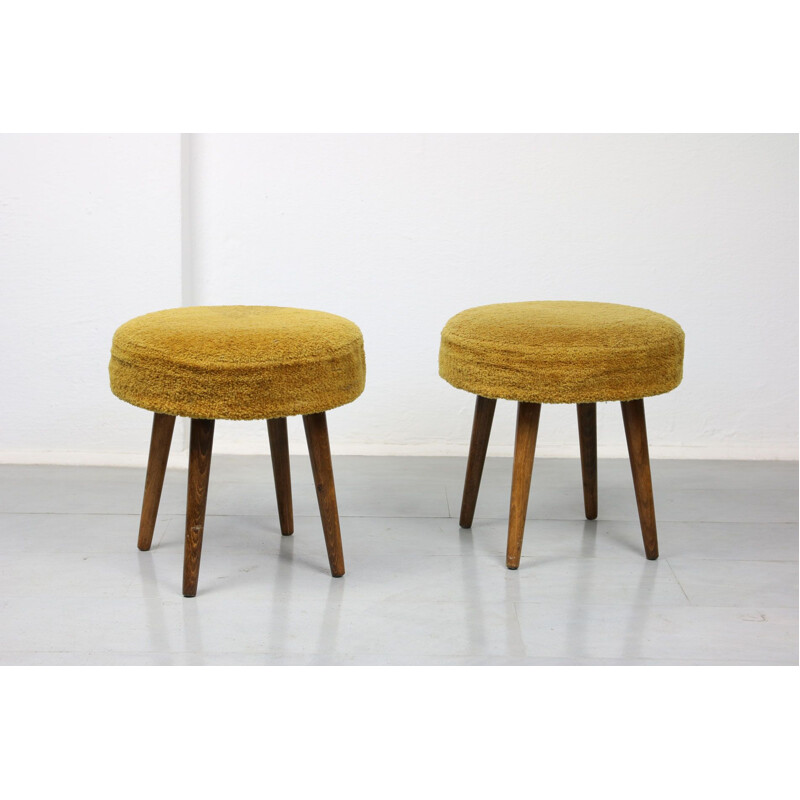 Pair of midcentury yellow tabouret stool