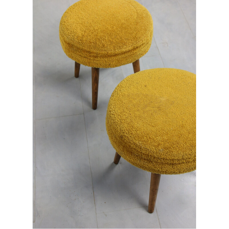 Pair of midcentury yellow tabouret stool