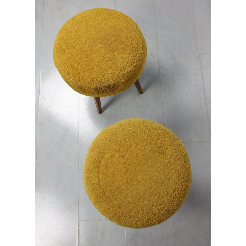 Pair of midcentury yellow tabouret stool