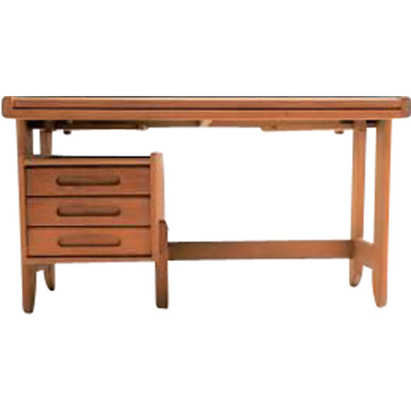 Vintage desk in light oak, Guillerme and Chambron