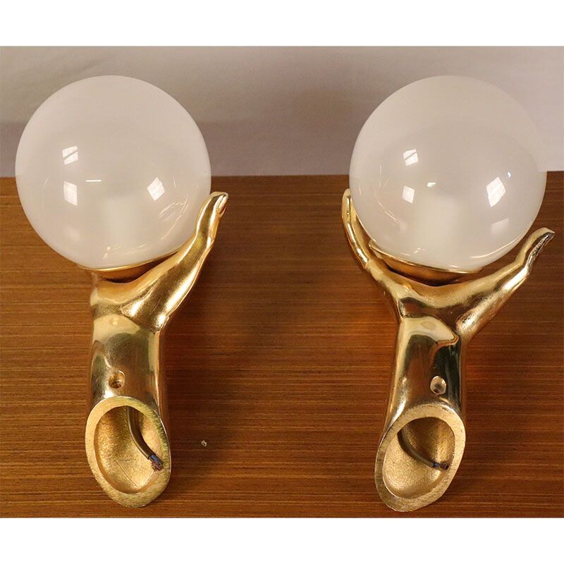 Pair of vintage Arlus bronze wall lights 1950s