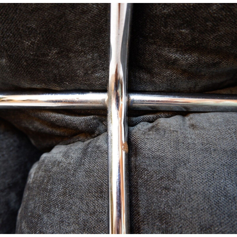 Pair of vintage Italian club velvet and dark grey chrome armchairs