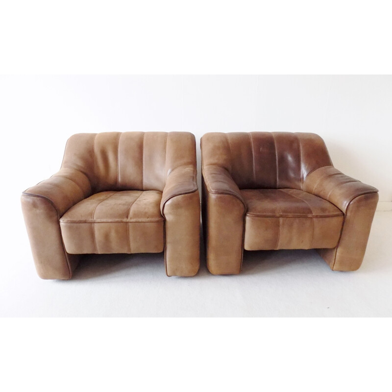 Pair of Vintage  DS44  brown leather armchairs De Sede 1965