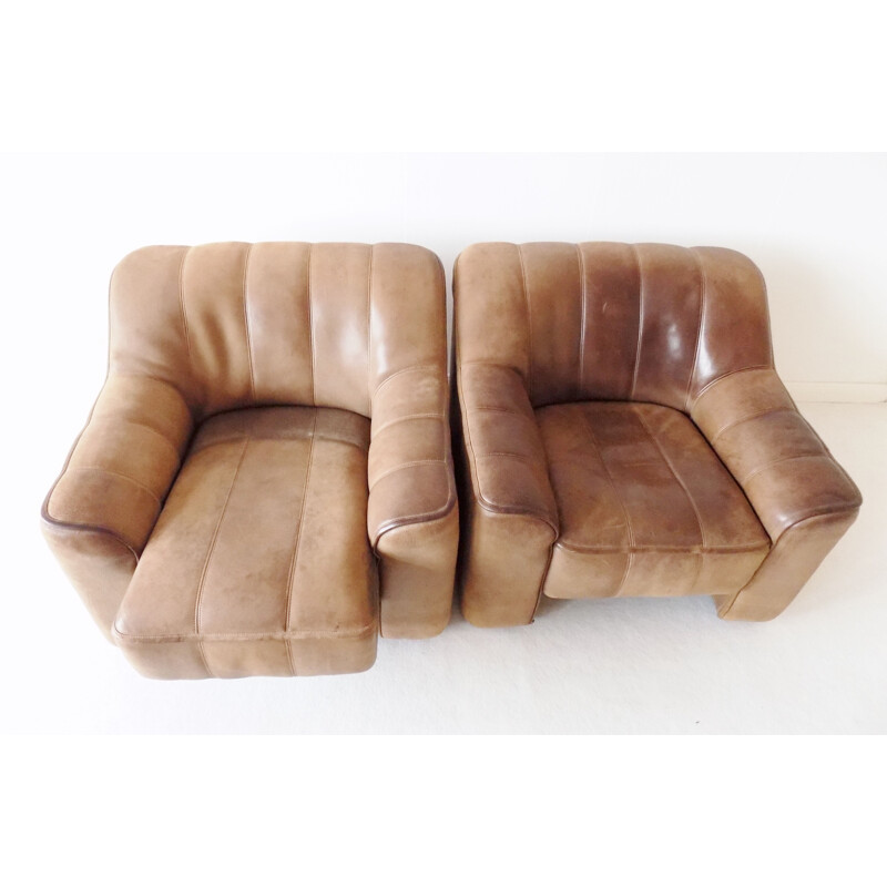 Pair of Vintage  DS44  brown leather armchairs De Sede 1965