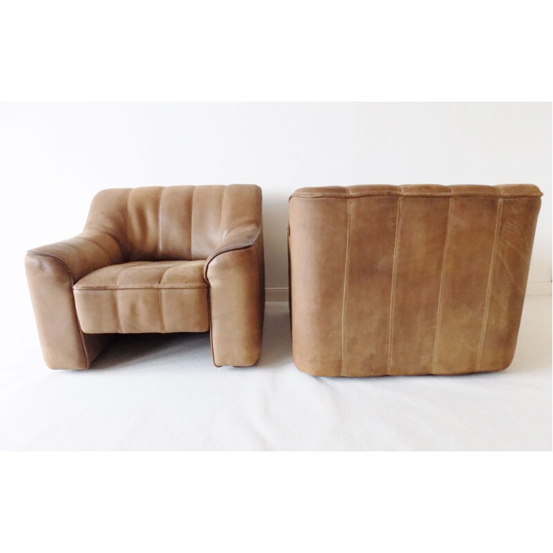 Paire de fauteuils Vintage DS44 en cuir brun De Sede 1965