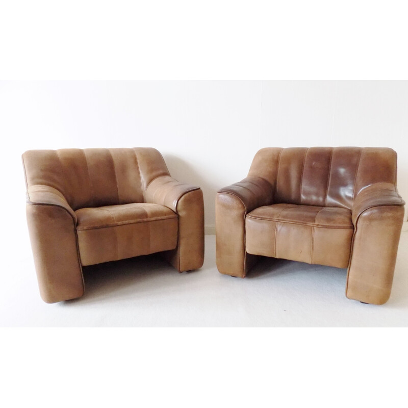 Pair of Vintage  DS44  brown leather armchairs De Sede 1965