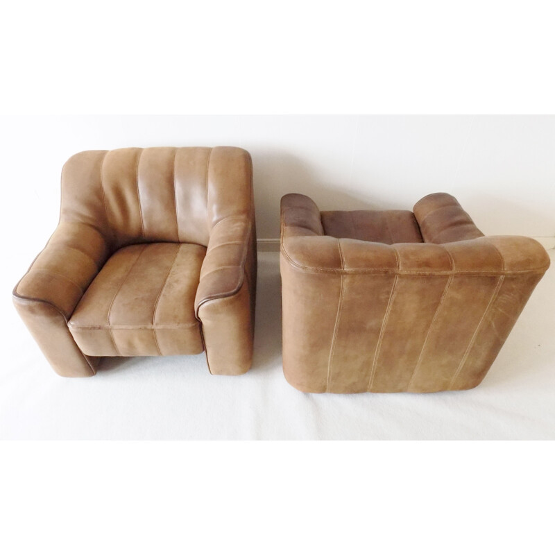 Paire de fauteuils Vintage DS44 en cuir brun De Sede 1965