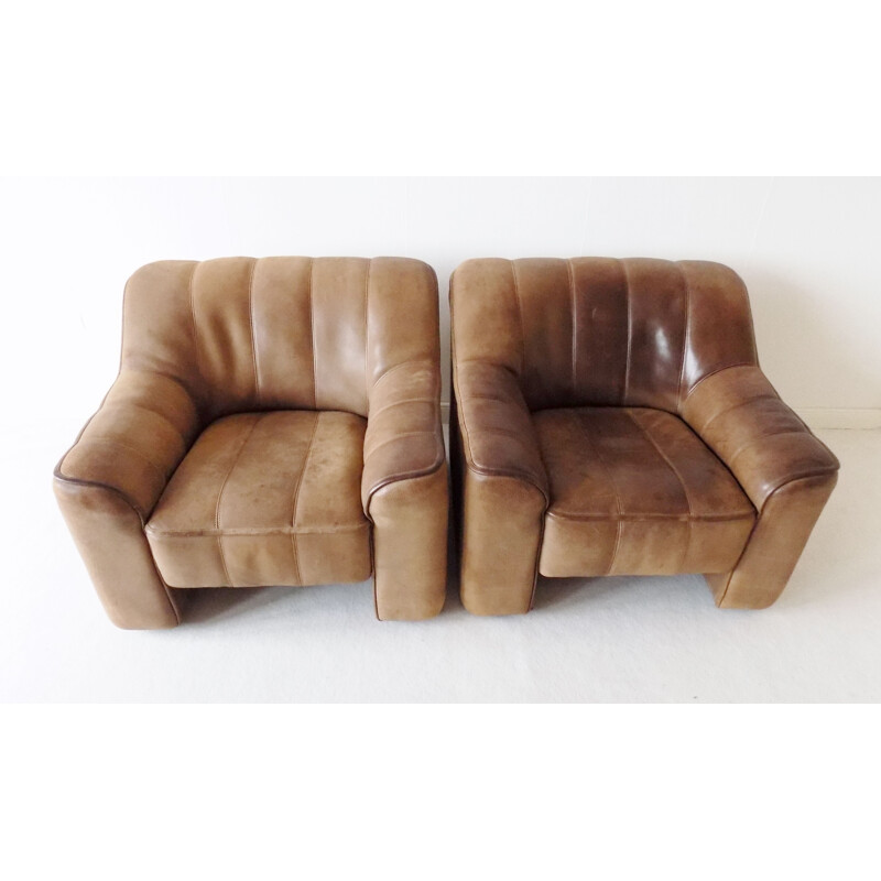 Pair of Vintage  DS44  brown leather armchairs De Sede 1965