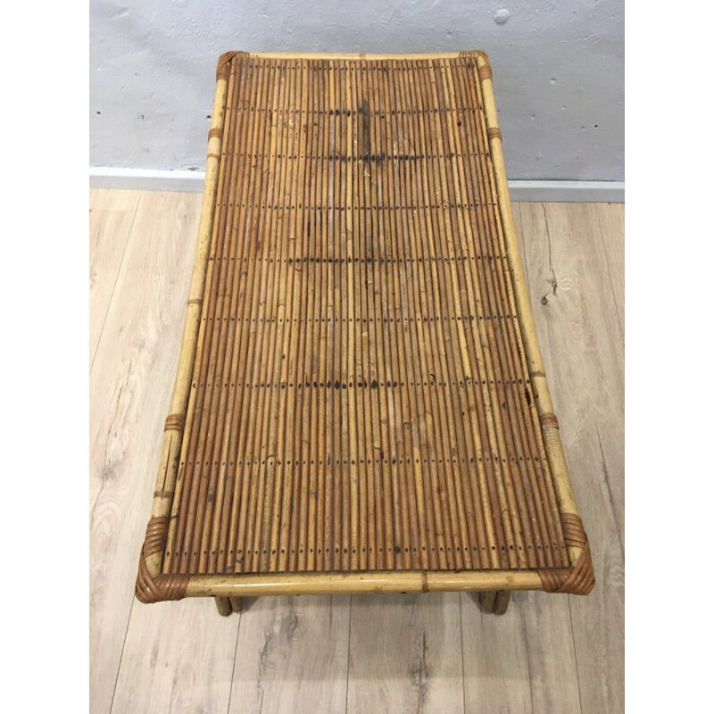 Vintage rectangular rattan coffee table 1950s