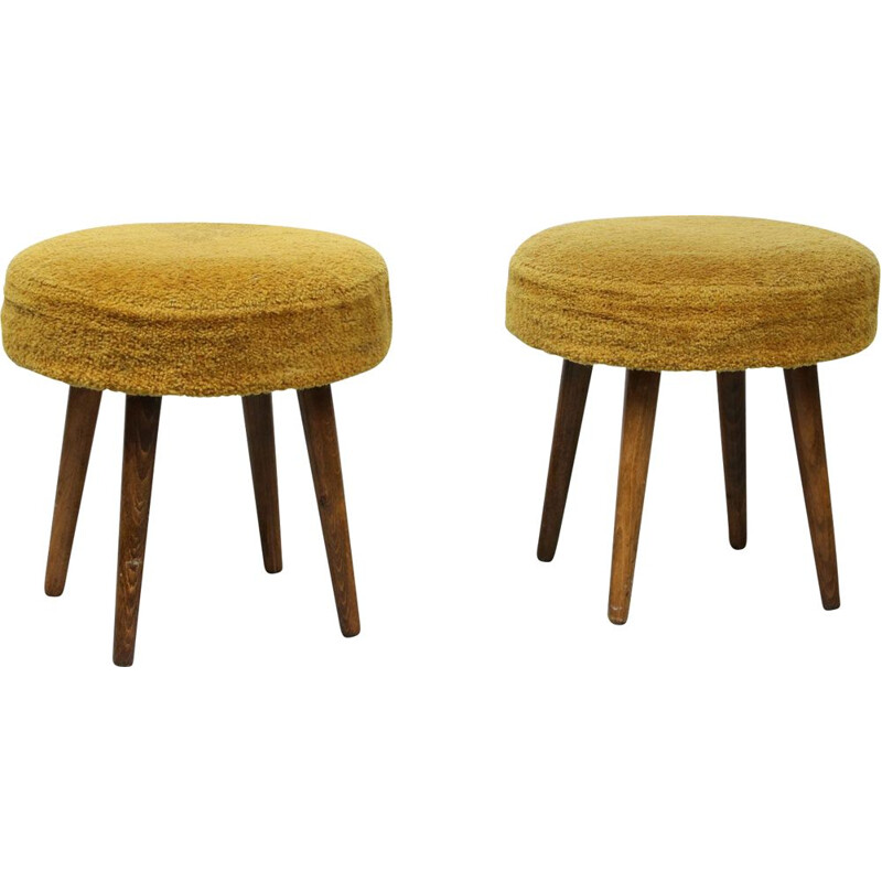 Pair of midcentury yellow tabouret stool