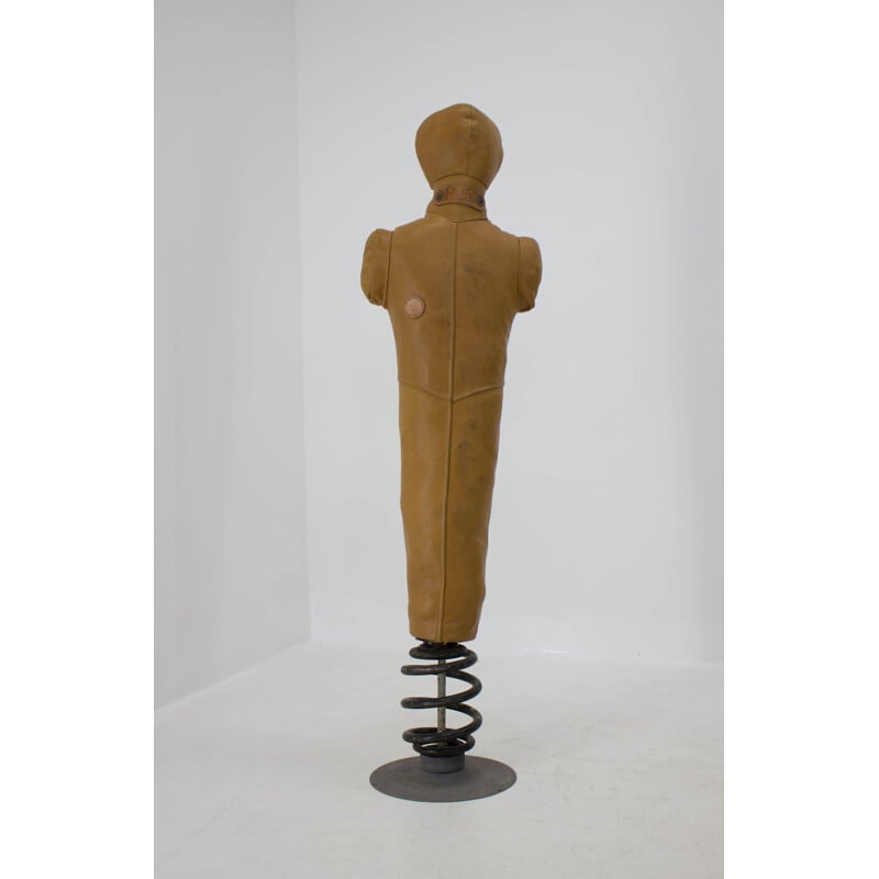 Vintage leather punching dummy on a heavy metal stand, Czechoslovakia