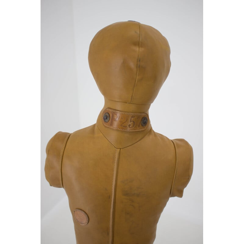 Vintage leather punching dummy on a heavy metal stand, Czechoslovakia