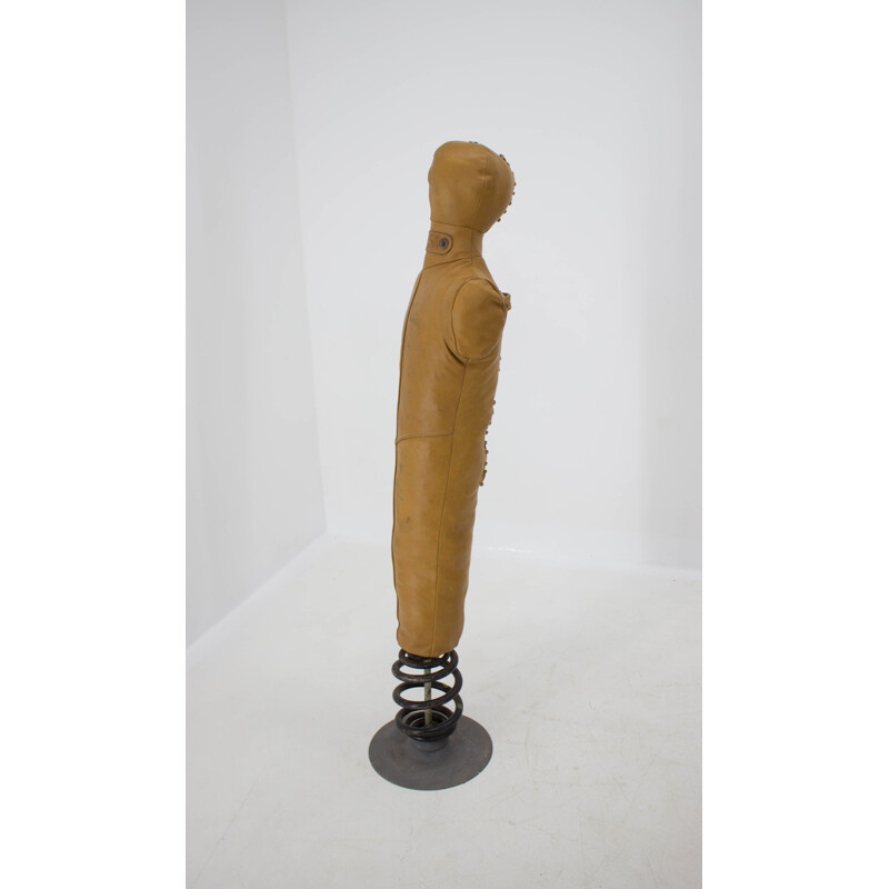 Vintage leather punching dummy on a heavy metal stand, Czechoslovakia