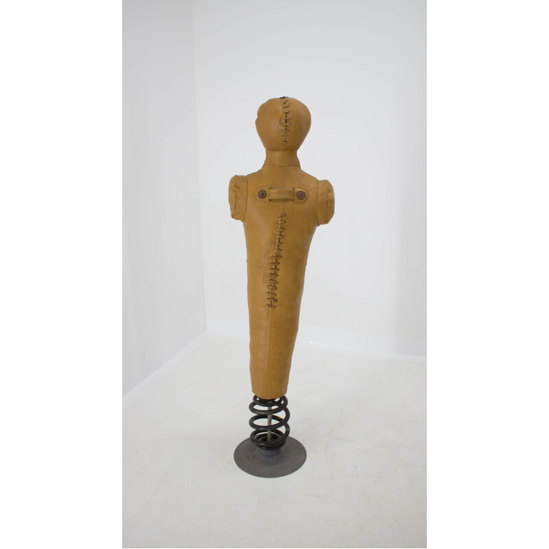 Vintage leather punching dummy on a heavy metal stand, Czechoslovakia