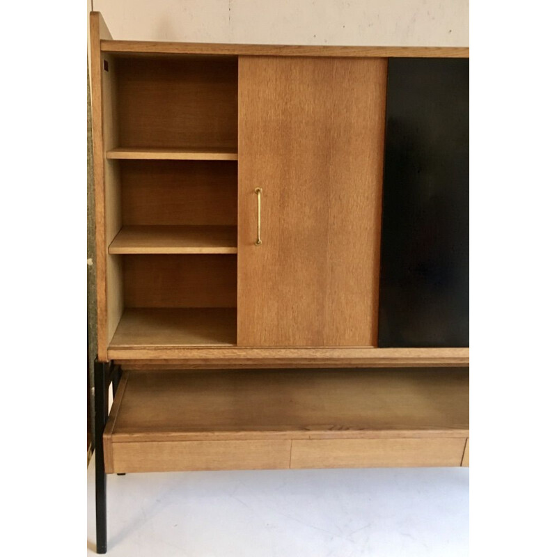 Vintage tall blond oak sideboard by Guermonprez for Magnani 1950s