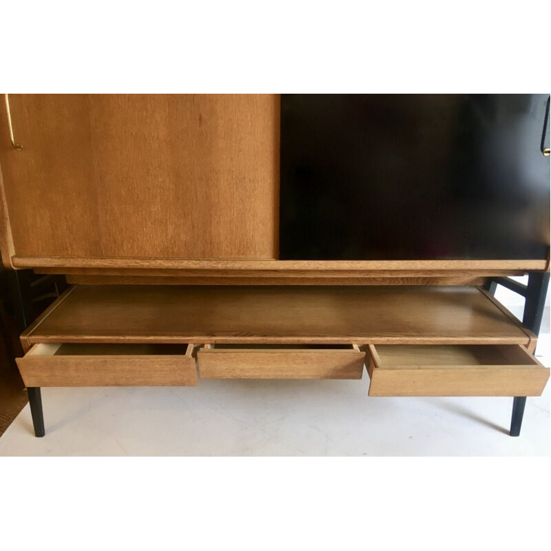 Vintage tall blond oak sideboard by Guermonprez for Magnani 1950s