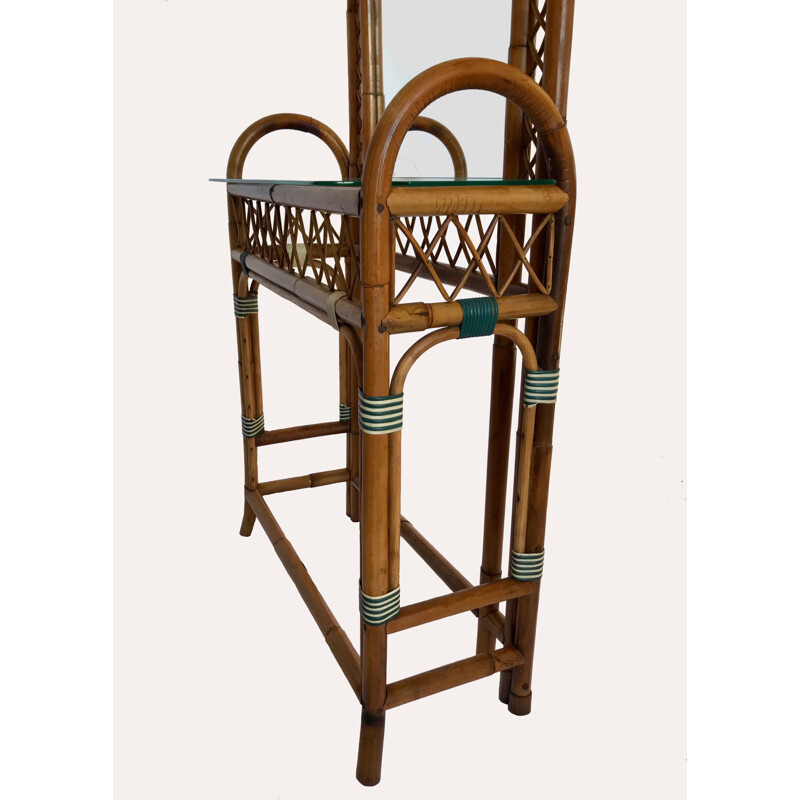 Consolle d'ingresso in rattan vintage Carlo Giudici Italia 1920