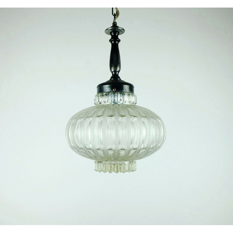 Vintage light and satin bubble glass pendant 1960