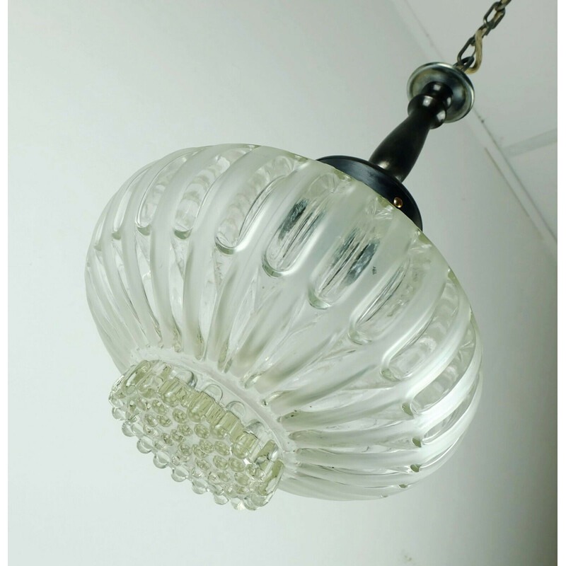 Vintage light and satin bubble glass pendant 1960