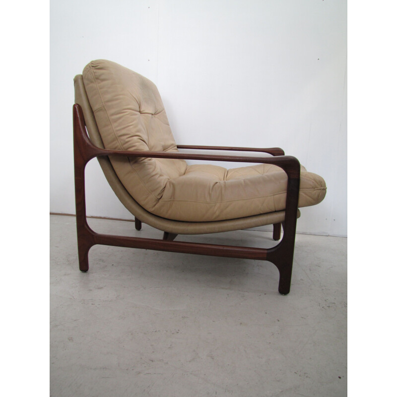 Vintage leather armchair attributed to Rastatt & relling with footstool 1960s