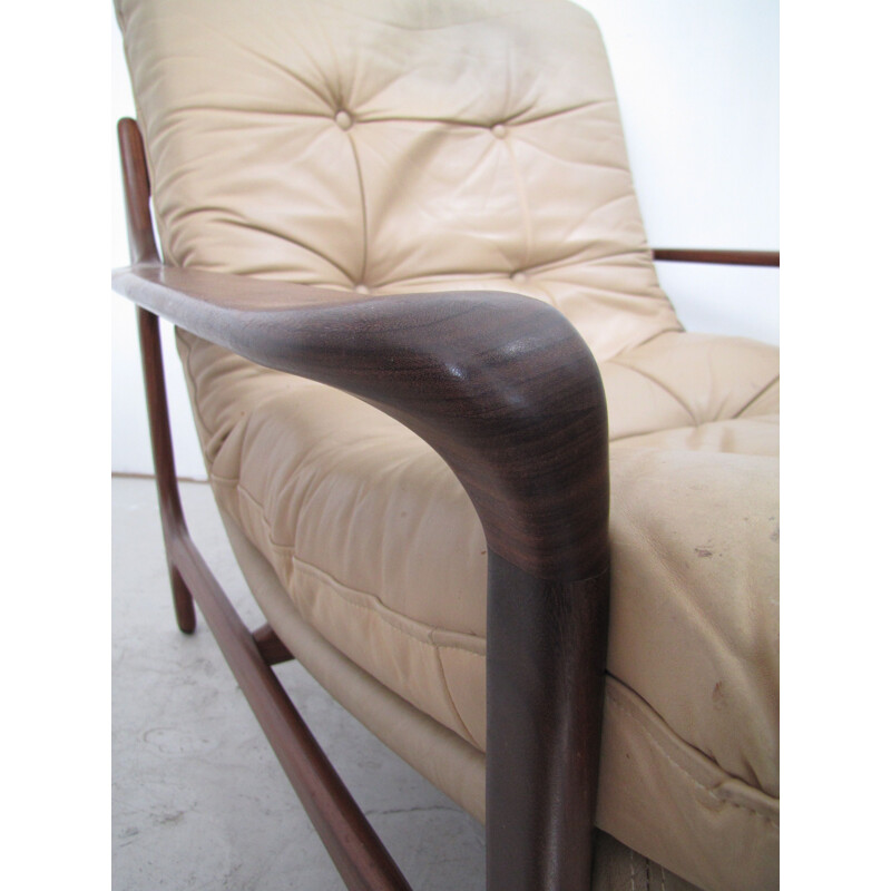Vintage leather armchair attributed to Rastatt & relling with footstool 1960s