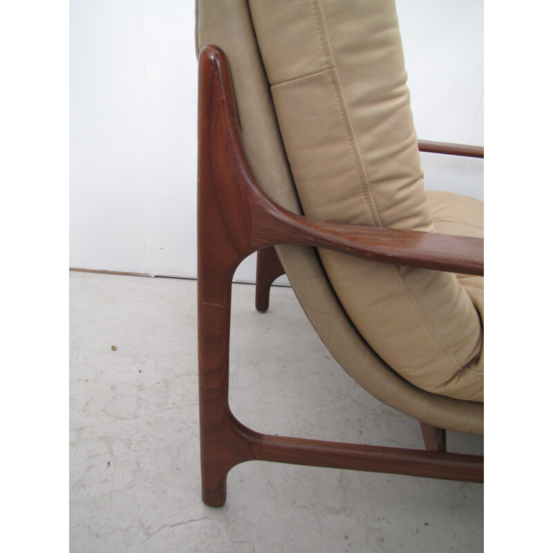 Vintage leather armchair attributed to Rastatt & relling with footstool 1960s