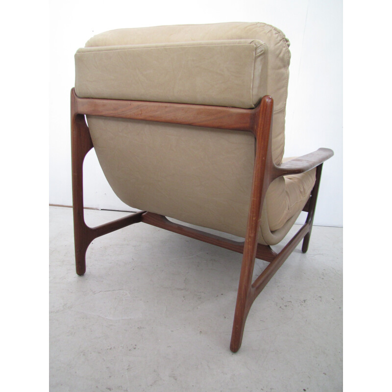 Vintage leather armchair attributed to Rastatt & relling with footstool 1960s