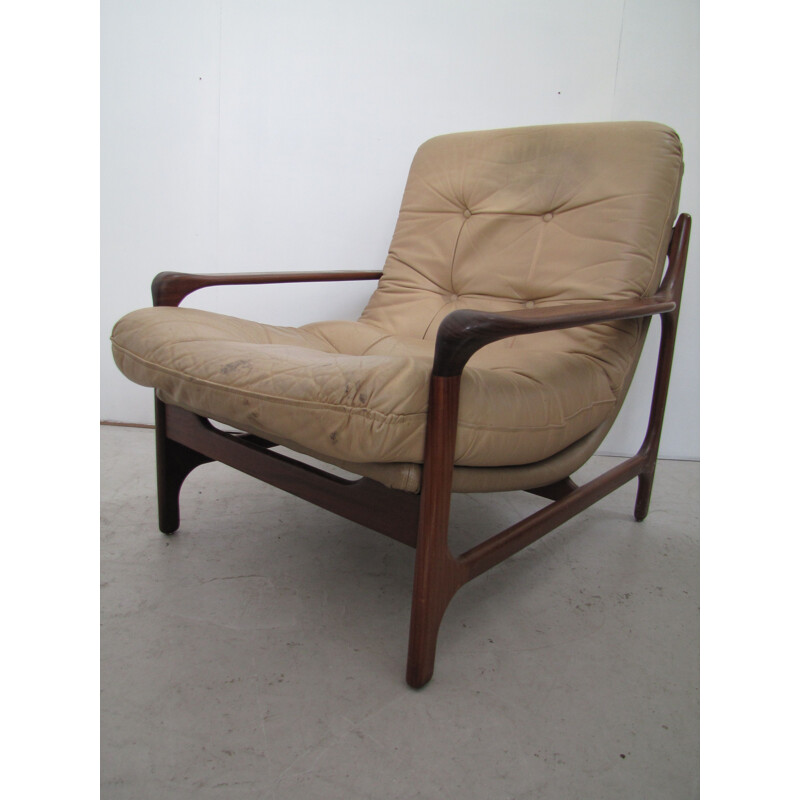 Vintage leather armchair attributed to Rastatt & relling with footstool 1960s