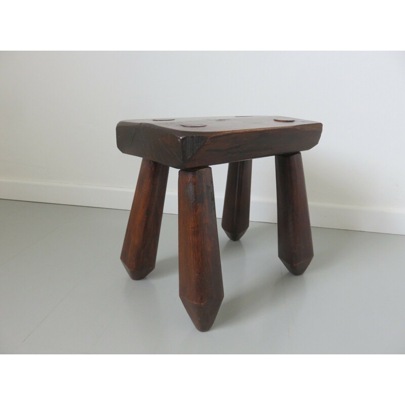 Vintage solid oak farm stool feet club 1950s