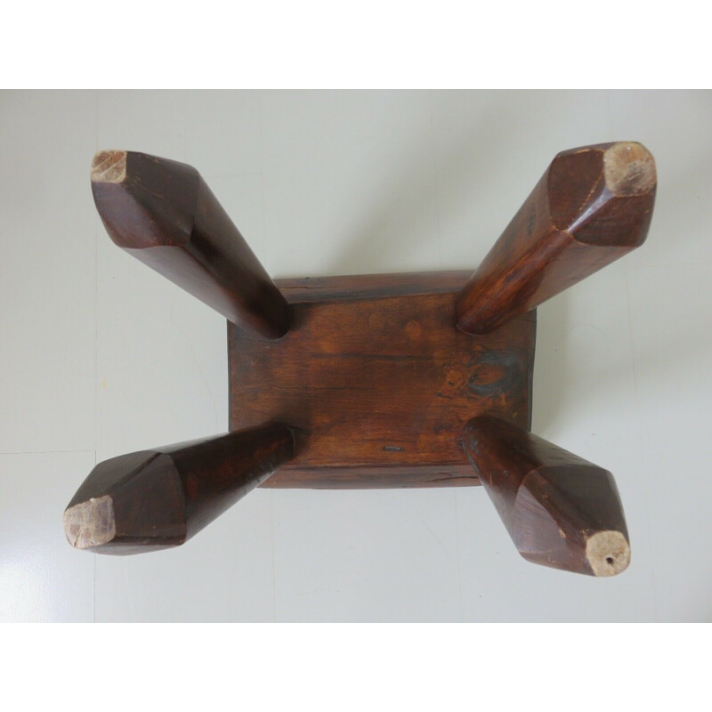 Vintage solid oak farm stool feet club 1950s