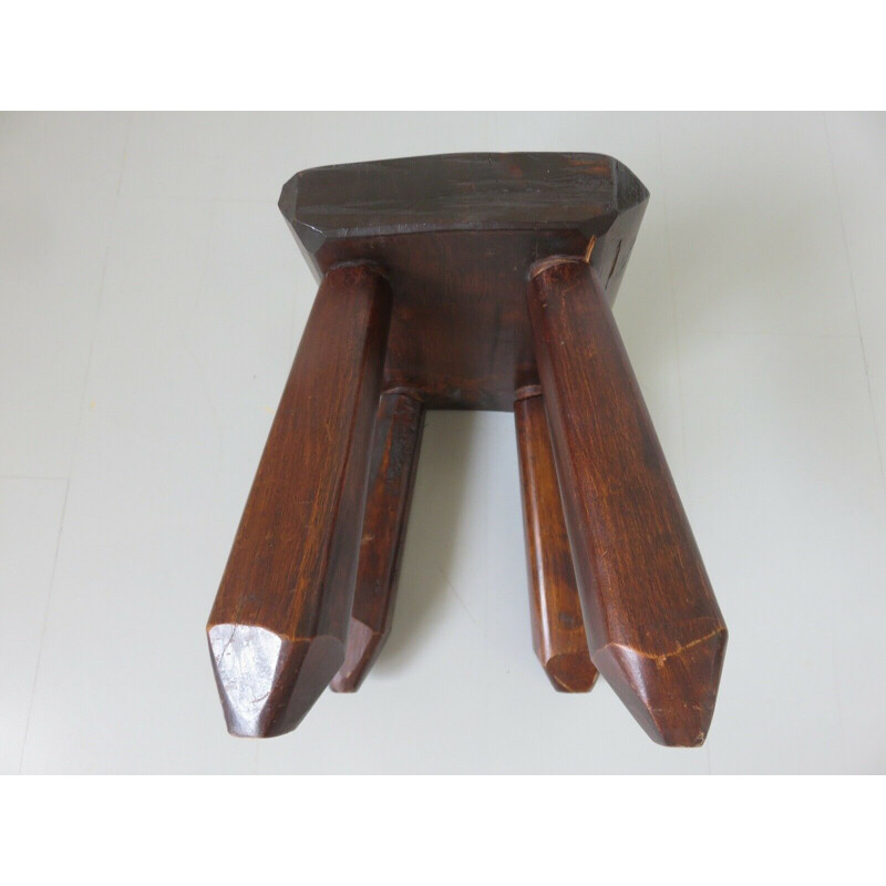 Vintage solid oak farm stool feet club 1950s