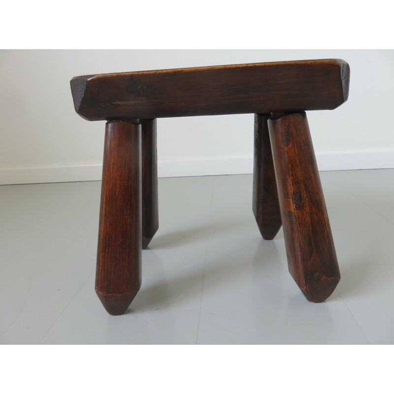 Vintage solid oak farm stool feet club 1950s