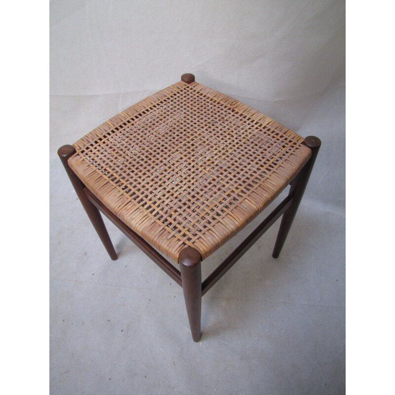 Tabouret vintage danois en canne 1960