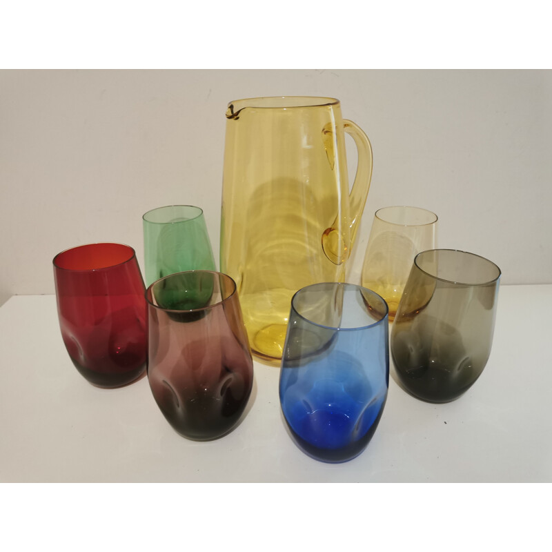 Vintage orangeade set multicoloured blown glass 1960s