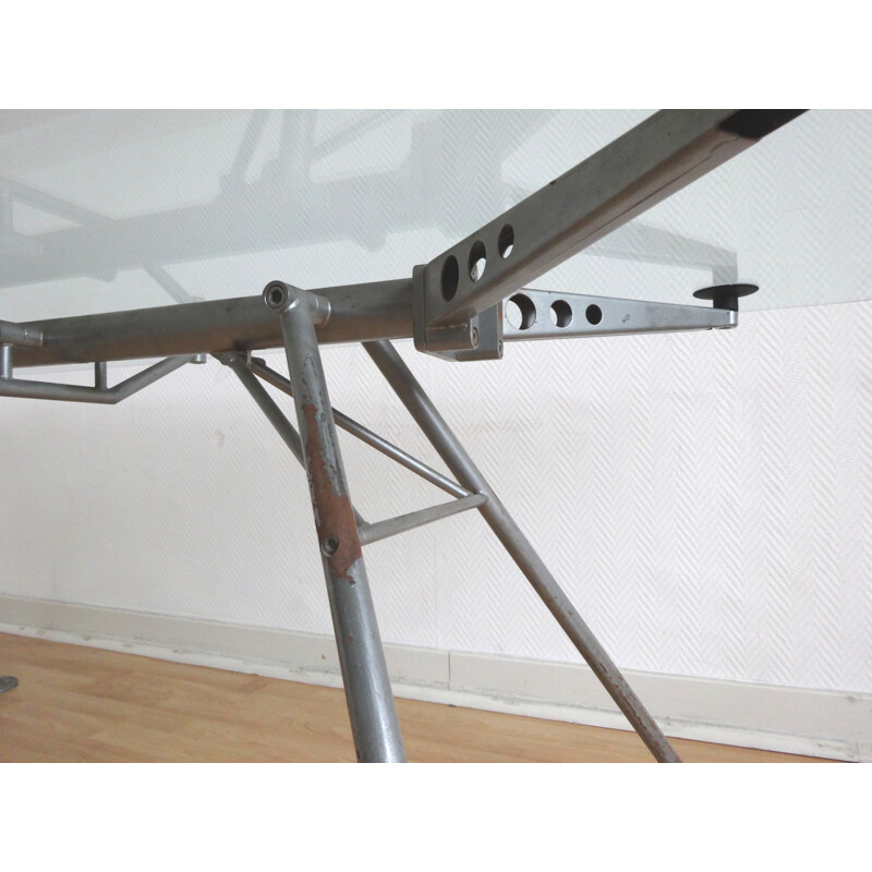 Dining table in glass and metal, Norman FOSTER - 1980s