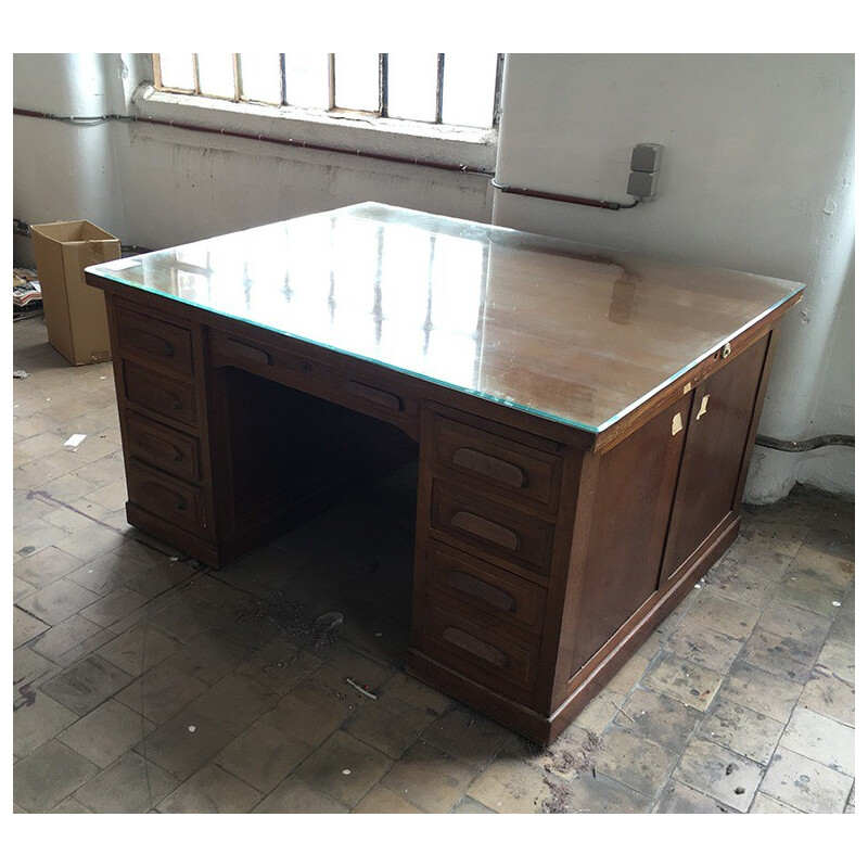 Mid-century double sided desk in wood - 1970s