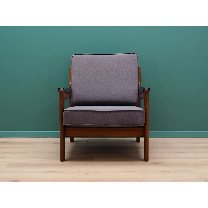 Vintage grey fabric and teak armchair, 1960	