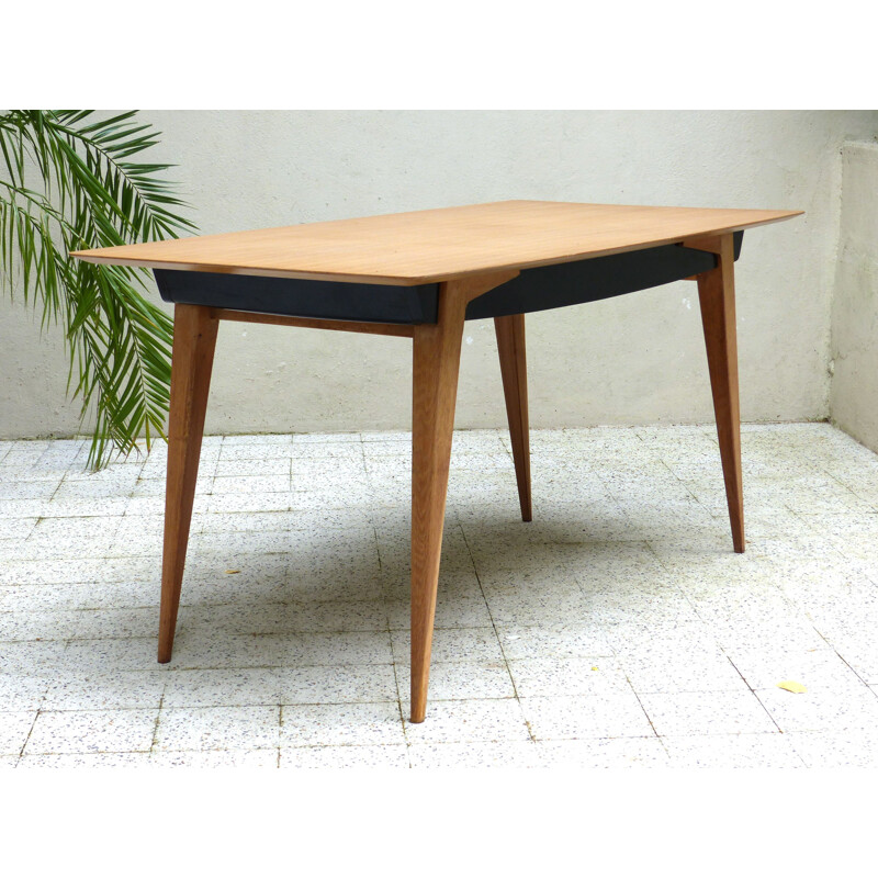 Vintage table in oakwood, Gérard GUERMONPREZ - 1960s