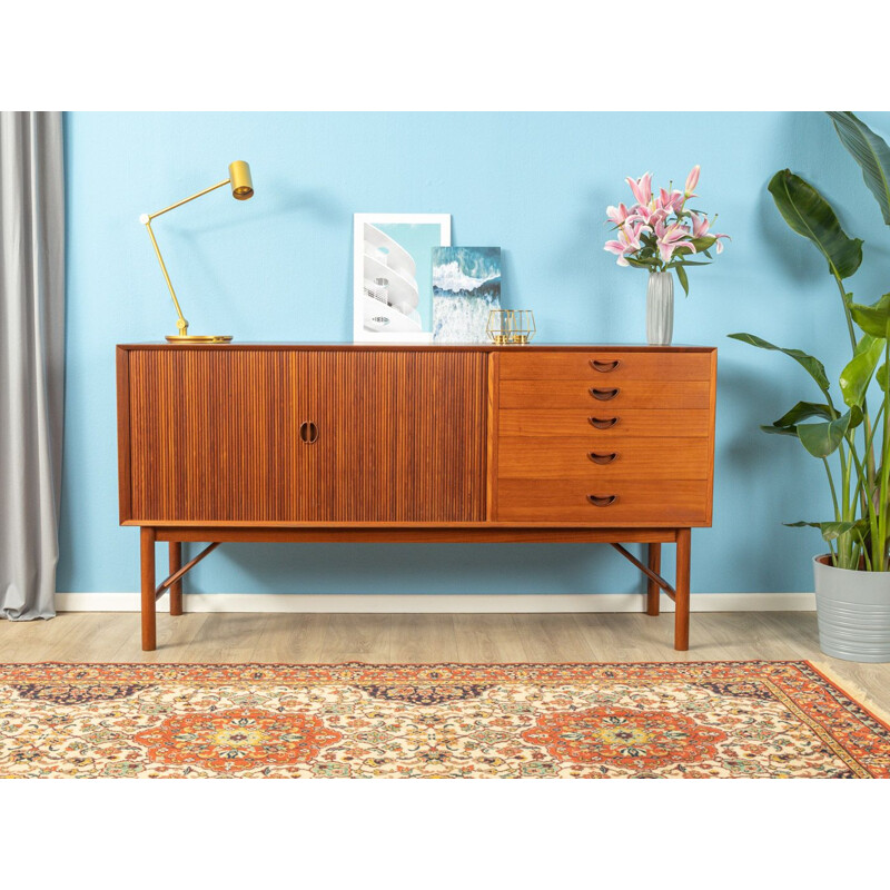 Vintage sideboard in teak  two tambour doors five drawers by Peter Hvidt Denmark 1960s