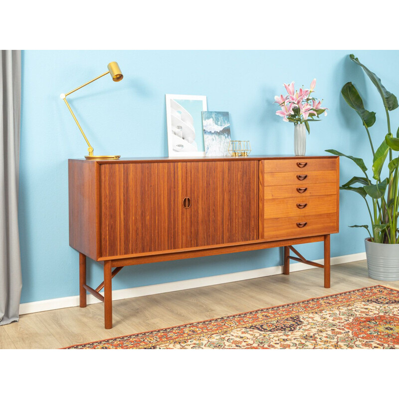 Vintage sideboard in teak  two tambour doors five drawers by Peter Hvidt Denmark 1960s