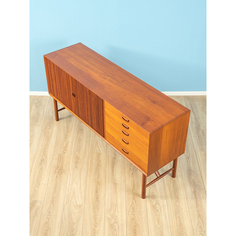 Vintage sideboard in teak  two tambour doors five drawers by Peter Hvidt Denmark 1960s